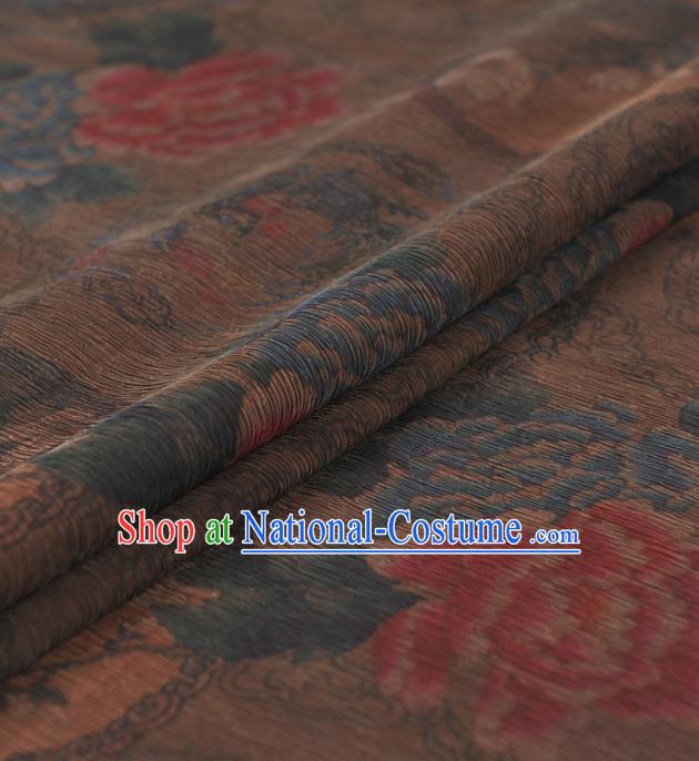 Chinese Traditional Classical Peony Pattern Design Khaki Gambiered Guangdong Gauze Asian Brocade Silk Fabric