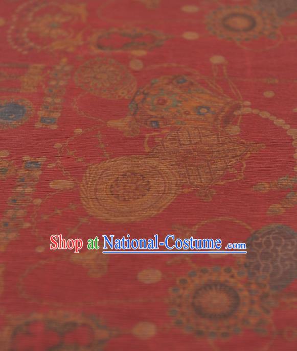 Chinese Traditional Classical Pattern Design Red Gambiered Guangdong Gauze Asian Brocade Silk Fabric