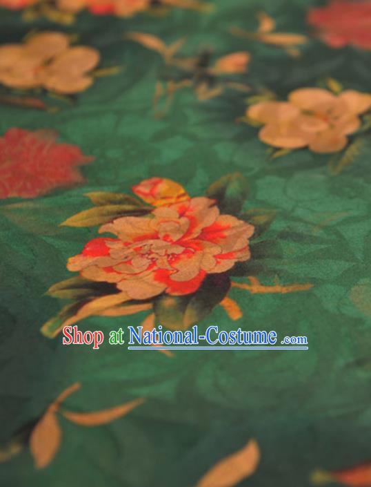 Chinese Traditional Classical Peony Pattern Design Green Gambiered Guangdong Gauze Asian Brocade Silk Fabric