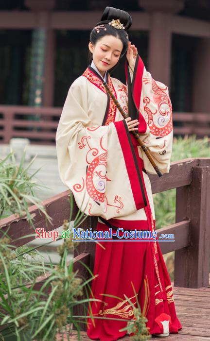 Chinese Ancient Han Dynasty Palace Lady Hanfu Dress Traditional Court Maid Embroidered Replica Costume for Women