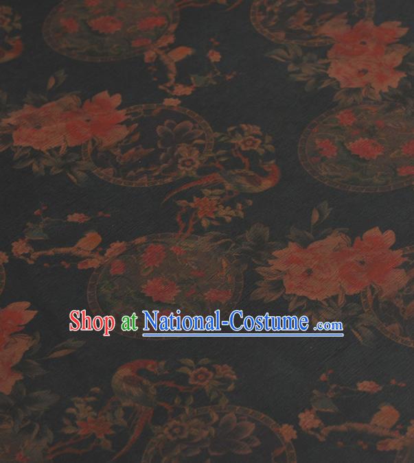 Chinese Traditional Classical Birds Pattern Design Navy Gambiered Guangdong Gauze Asian Brocade Silk Fabric