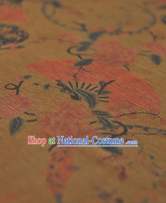 Chinese Traditional Classical Fan Pattern Design Yellow Gambiered Guangdong Gauze Asian Brocade Silk Fabric