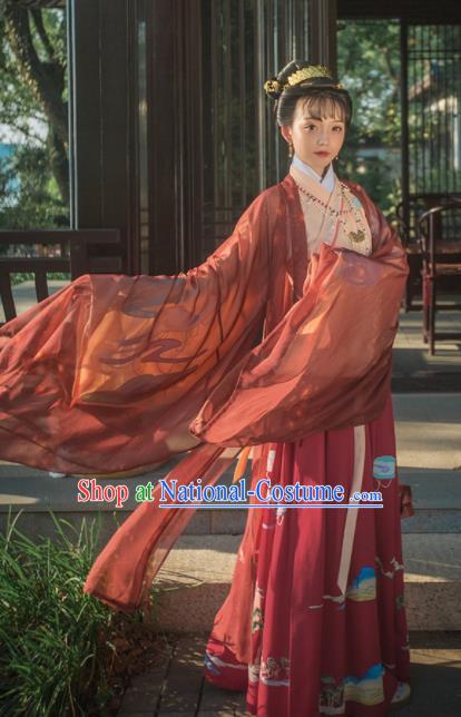 Chinese Ancient Jin Dynasty Court Princess Hanfu Dress Traditional Palace Embroidered Replica Costume for Women