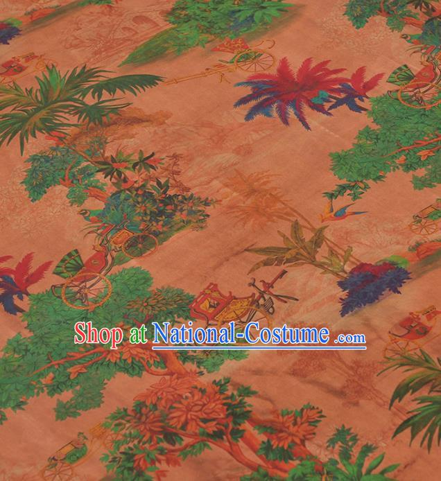 Chinese Traditional Pattern Design Orange Gambiered Guangdong Gauze Asian Brocade Silk Fabric