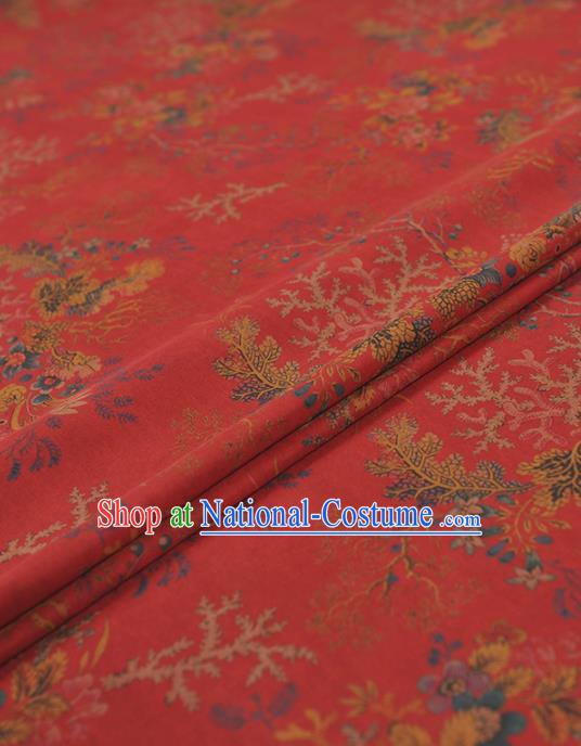 Chinese Traditional Pattern Design Red Gambiered Guangdong Gauze Asian Brocade Silk Fabric