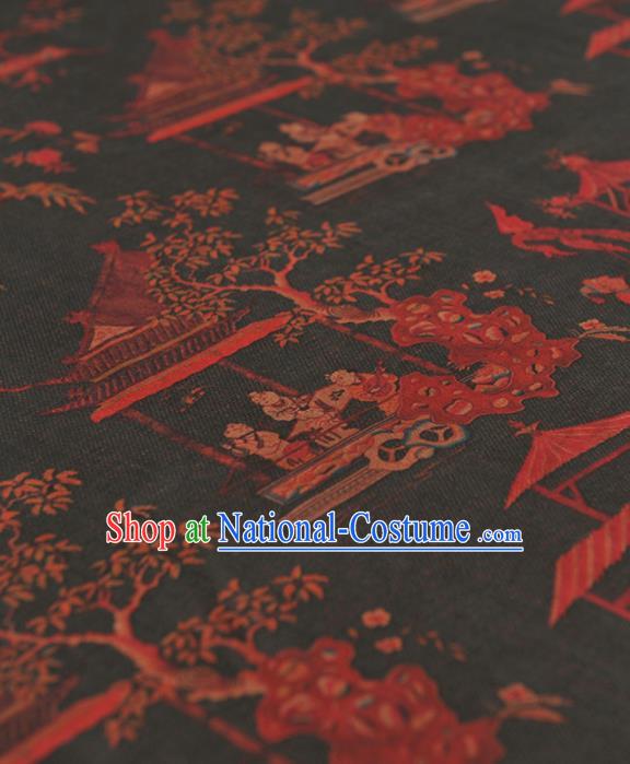 Chinese Traditional Pattern Design Navy Gambiered Guangdong Gauze Asian Brocade Silk Fabric