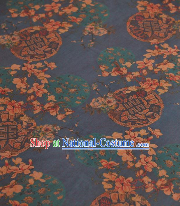 Chinese Traditional Dragon Phoenix Pattern Design Navy Gambiered Guangdong Gauze Asian Brocade Silk Fabric