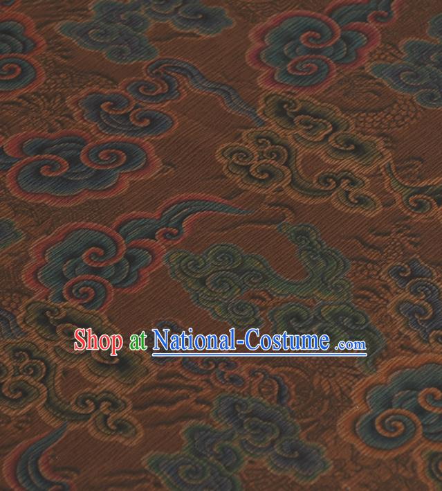 Chinese Traditional Auspicious Clouds Pattern Design Brown Gambiered Guangdong Gauze Asian Brocade Silk Fabric