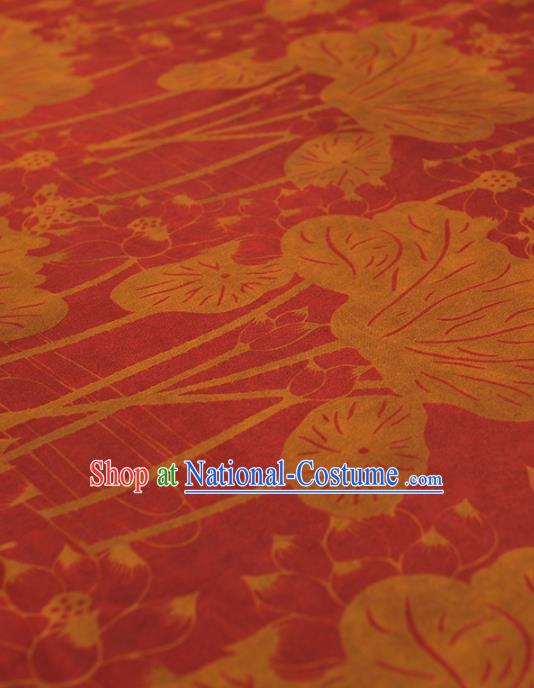 Chinese Traditional Lotus Leaf Pattern Design Red Gambiered Guangdong Gauze Asian Brocade Silk Fabric