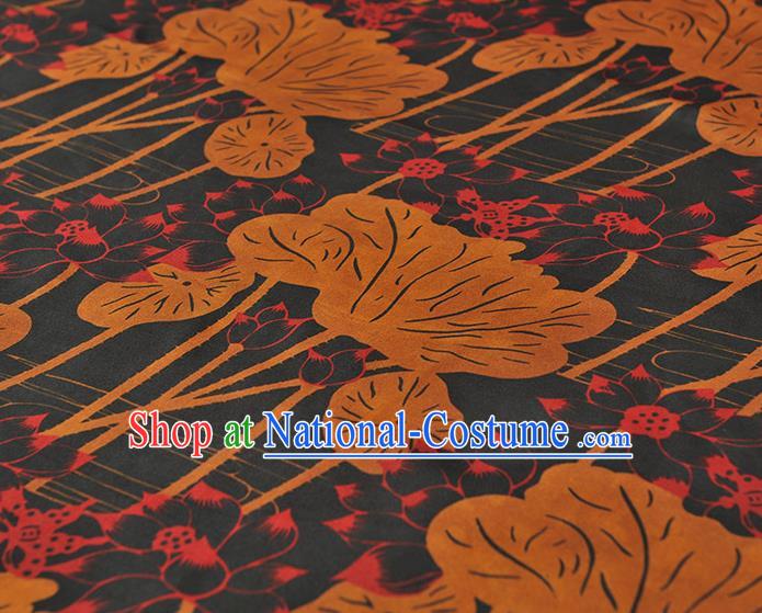 Chinese Traditional Lotus Leaf Pattern Design Navy Gambiered Guangdong Gauze Asian Brocade Silk Fabric