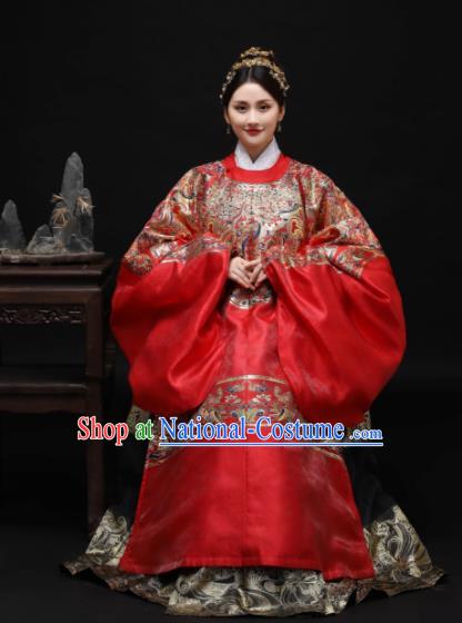 Chinese Ancient Ming Dynasty Wedding Bride Red Hanfu Dress Traditional Court Princess Embroidered Replica Costume for Women