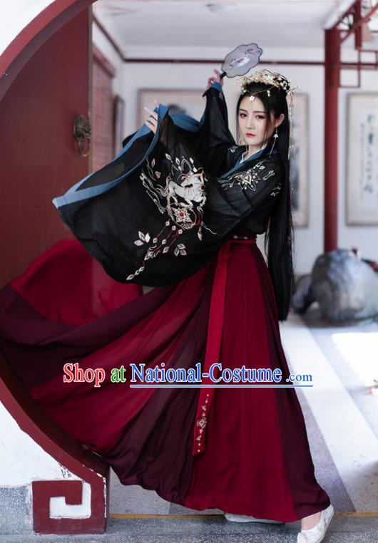 Chinese Traditional Jin Dynasty Imperial Consort Hanfu Dress Ancient Peri Goddess Embroidered Historical Costume for Women