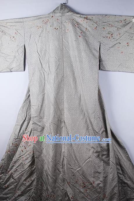 Asian Japanese Ceremony Classical Pattern Grey Kimono Traditional Japan National Yukata Costume for Men