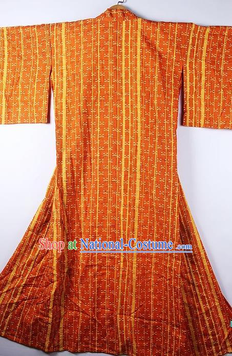 Asian Japanese Ceremony Classical Pattern Orange Kimono Traditional Japan National Yukata Costume for Men