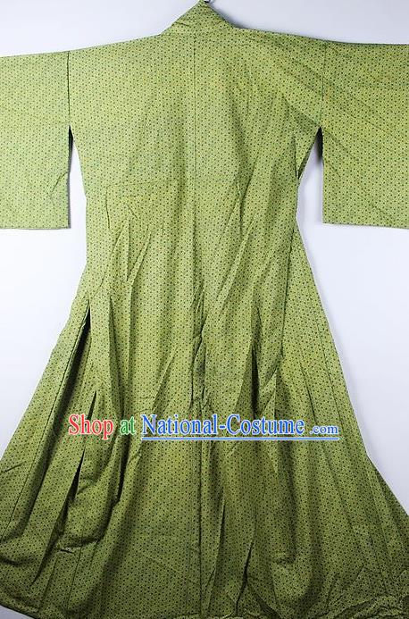 Asian Japanese Ceremony Classical Pattern Olive Green Kimono Traditional Japan National Yukata Costume for Men