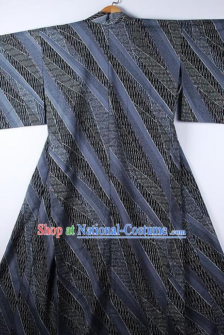 Asian Japanese Ceremony Classical Pattern Grey Kimono Traditional Japan National Yukata Costume for Men