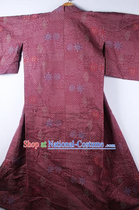 Asian Japanese Ceremony Printing Purple Kimono Traditional Japan National Yukata Costume for Men