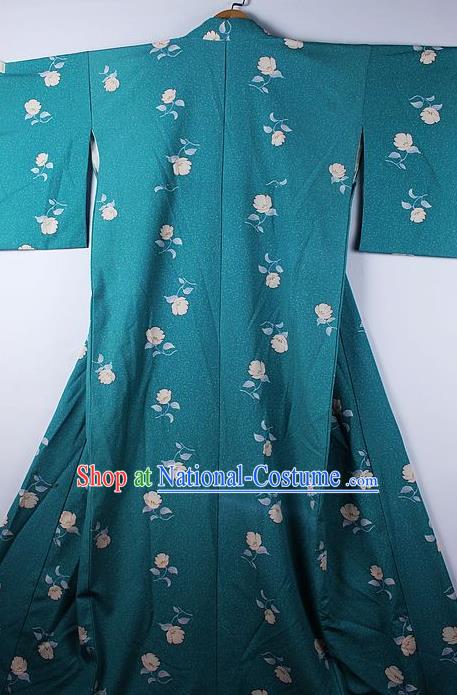 Asian Japanese Ceremony Printing Flowers Green Kimono Traditional Japan National Yukata Costume for Men