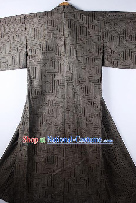 Asian Japanese Ceremony Printing Grey Kimono Traditional Japan National Yukata Costume for Men