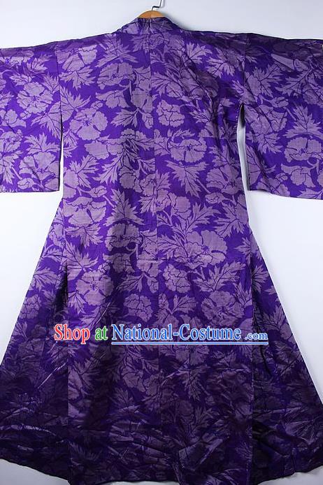 Asian Japanese Ceremony Printing Cockscomb Purple Kimono Traditional Japan National Yukata Costume for Men