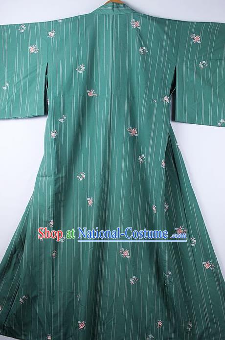 Asian Japanese Ceremony Clothing Printing Sakura Green Kimono Traditional Japan National Yukata Costume for Men