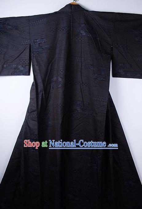 Asian Japanese Ceremony Clothing Printing Black Kimono Traditional Japan National Yukata Costume for Men