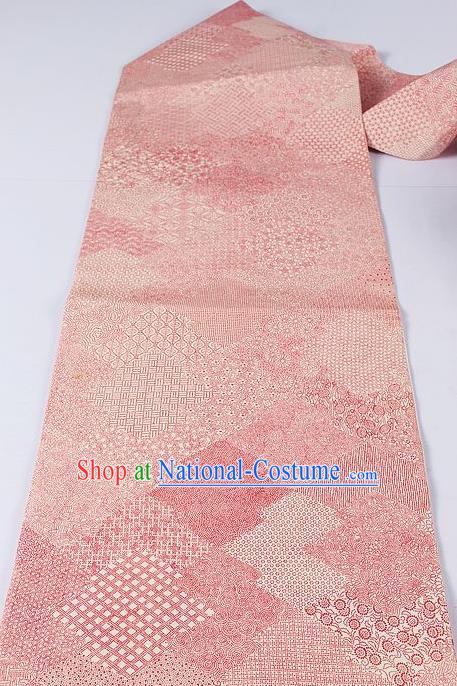 Asian Japanese Kimono Accessories Classical Pattern Pink Brocade Belt Traditional Yukata Waistband for Women