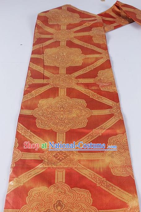 Asian Japanese Classical Lotus Pattern Orange Brocade Waistband Kimono Accessories Traditional Yukata Belt for Women