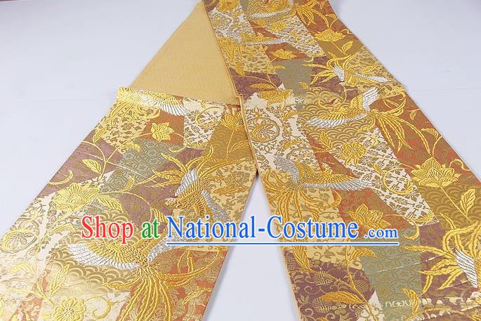 Asian Japanese Classical Golden Phoenix Pattern Brocade Waistband Kimono Accessories Traditional Yukata Belt for Women