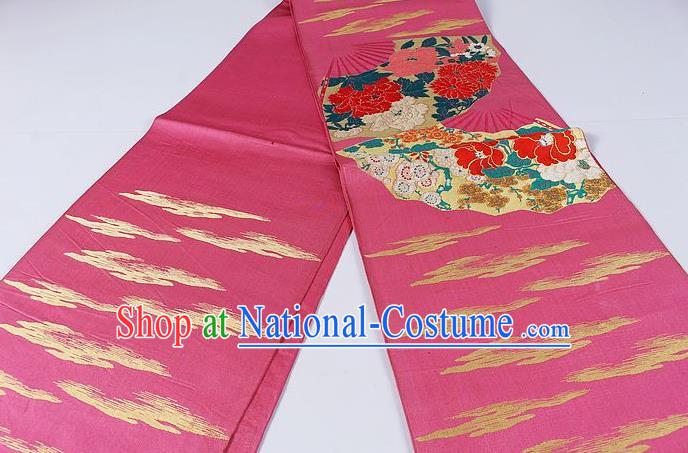 Asian Japanese Classical Peony Pattern Rosy Brocade Waistband Kimono Accessories Traditional Yukata Belt for Women