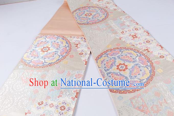 Asian Japanese Classical Pattern Light Pink Brocade Waistband Kimono Accessories Traditional Yukata Belt for Women