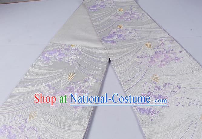 Asian Japanese Classical Purple Peony Pattern Brocade Waistband Kimono Accessories Traditional Yukata Belt for Women