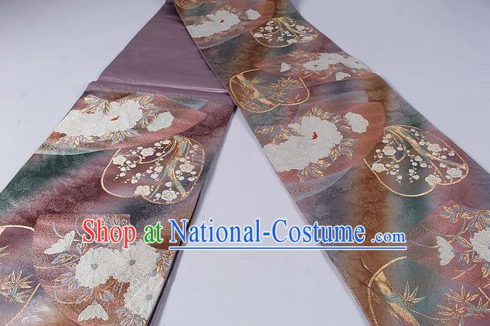 Asian Japanese Classical Peony Pattern Purple Brocade Waistband Kimono Accessories Traditional Yukata Belt for Women