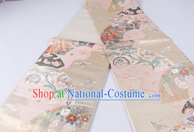 Asian Japanese Classical Daisy Pattern Khaki Brocade Waistband Kimono Accessories Traditional Yukata Belt for Women