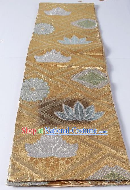 Asian Japanese Yukata Accessories Classical Bamboo Leaf Chrysanthemum Pattern Golden Brocade Belt Japan Traditional Kimono Waistband for Women