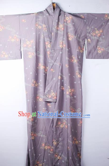 Asian Japanese Ceremony Clothing Classical Flowers Pattern Purple Kimono Traditional Japan National Yukata Costume for Men