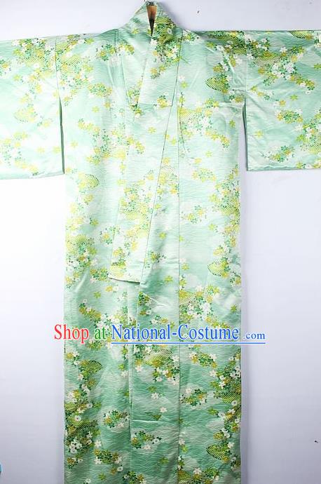 Asian Japanese Ceremony Clothing Classical Primrose Pattern Green Kimono Traditional Japan National Yukata Costume for Men