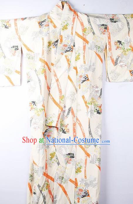 Asian Japanese Ceremony Clothing Classical Palace Pattern Beige Kimono Traditional Japan National Yukata Costume for Men