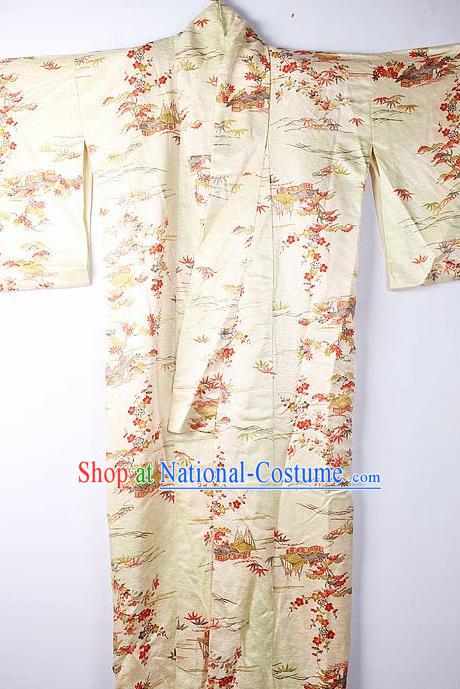 Asian Japanese Ceremony Clothing Classical Primrose Pattern Yellow Kimono Traditional Japan National Yukata Costume for Men