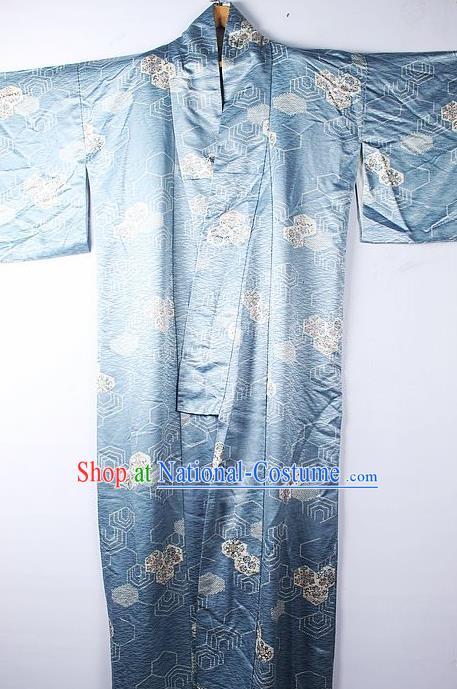 Asian Japanese Ceremony Clothing Classical Pattern Blue Kimono Traditional Japan National Yukata Costume for Men