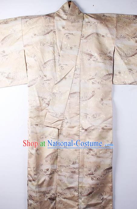 Asian Japanese Ceremony Clothing Classical Pattern Light Golden Kimono Traditional Japan National Yukata Costume for Men