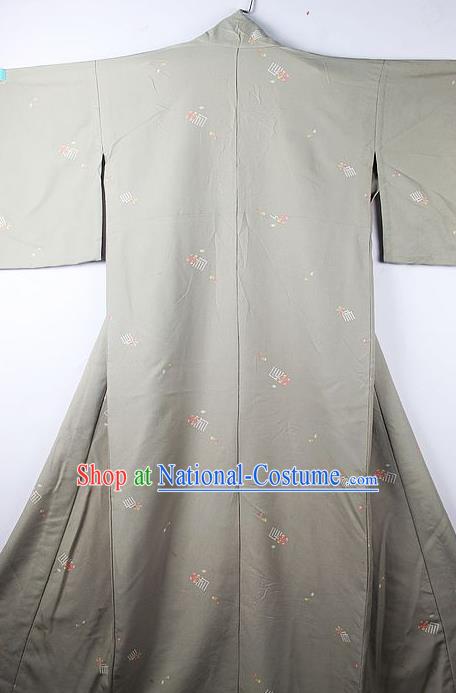 Asian Japanese Clothing Classical Sakura Pattern Grey Kimono Traditional Japan National Yukata Costume for Men