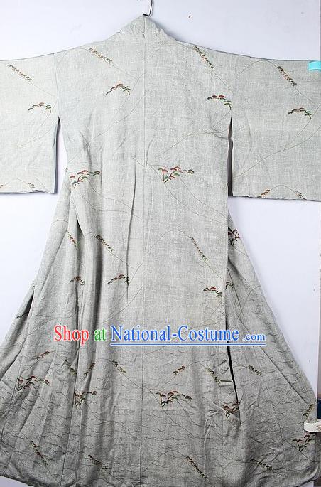 Asian Japanese Clothing Classical Pattern Grey Kimono Traditional Japan National Yukata Costume for Men