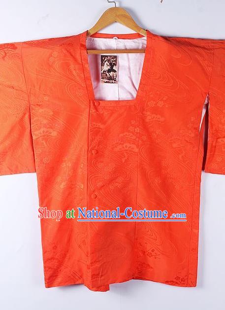 Asian Japanese Clothing Classical Pattern Orange Haori Coat Kimono Traditional Japan National Costume for Men