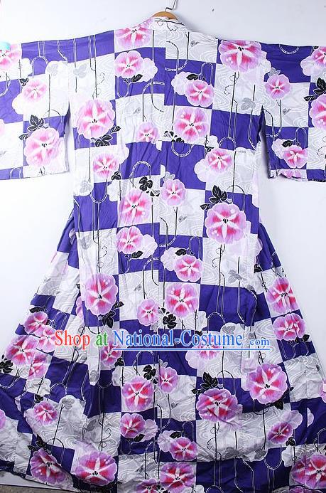 Asian Japanese Classical Petunia Pattern Purple Furisode Kimono Ceremony Costume Traditional Japan Yukata Dress for Women