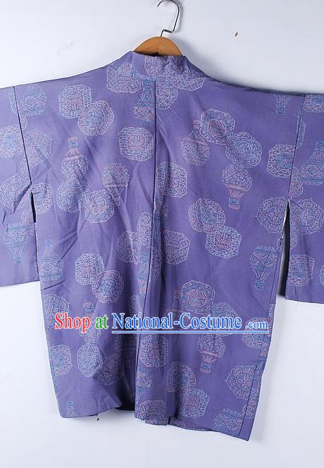 Asian Japanese Clothing Classical Pattern Purple Haori Coat Kimono Traditional Japan National Costume for Men