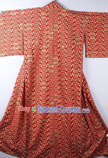 Asian Japanese Classical Pattern Red Furisode Kimono Ceremony Costume Traditional Japan Yukata Dress for Women