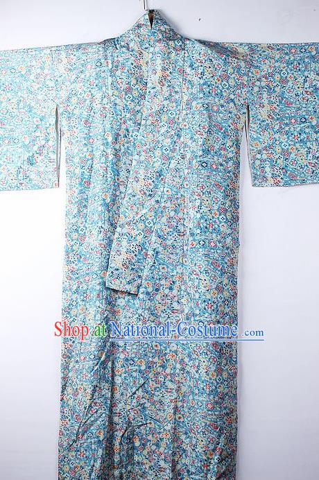 Asian Japanese Ceremony Clothing Classical Pattern Blue Kimono Traditional Japan National Yukata Costume for Men