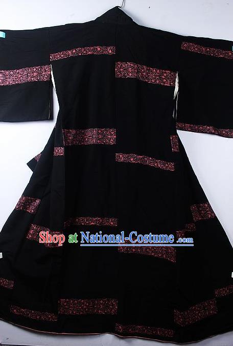 Asian Japanese Classical Pattern Black Yukata Robe Traditional Japan Kimono Costume for Men