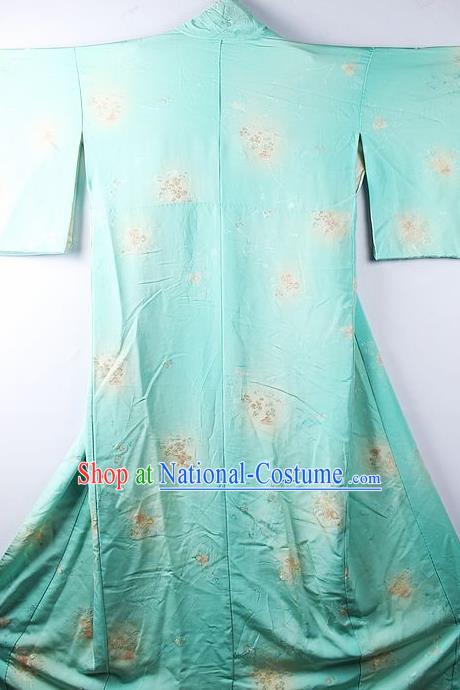 Asian Japanese National Iromuji Printing Light Green Furisode Kimono Ceremony Costume Traditional Japan Yukata Dress for Women